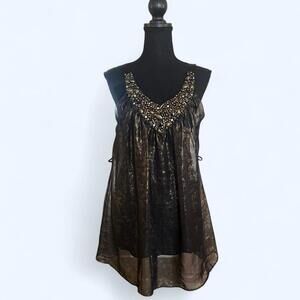 Vintage Y2K Arden B. black sheer mini dress with beaded neckline Size XS